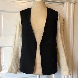 Theory blazer with cream leather sleeves